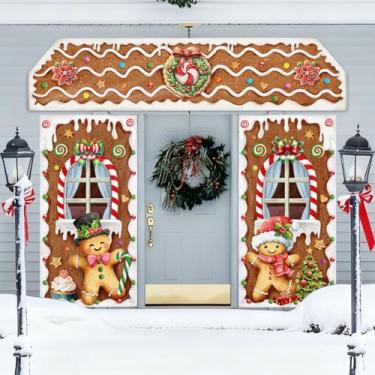 Imagem de 3 peças de decoração de porta de pão de gengibre de natal faixa de casa de gengibre pano de fundo de natal doces para sala de aula para decoração de inverno, férias, escola, uso externo, suprimentos