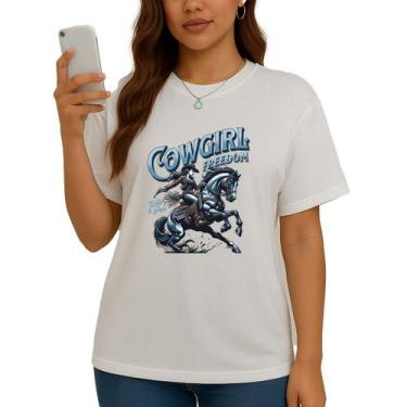 Imagem de Camiseta Feminina Cowgirl Cavalo e Liberdade Western - Hipsters, Branc