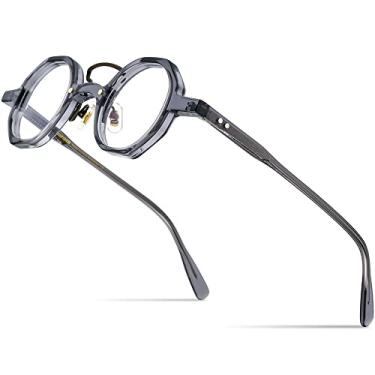 Imagem de HEPIDEM Armação de óculos de acetato masculino, óculos ópticos redondos femininos vintage retrô 9153, 9153 Cinza marrom, 39-28-145