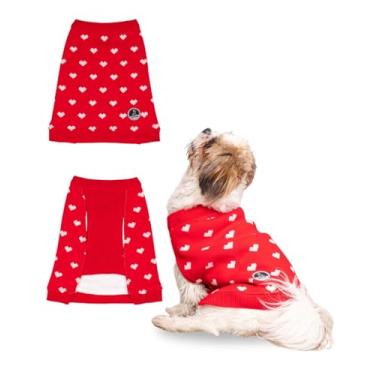 Imagem de Suéter de coração vermelho para cães e gatos – Tamanho PP – 30,5 cm de comprimento – Ideal para gatos, chihuahua, pompom de brinquedo e similares – Malha quente e macia de inverno – Adorável pulôver