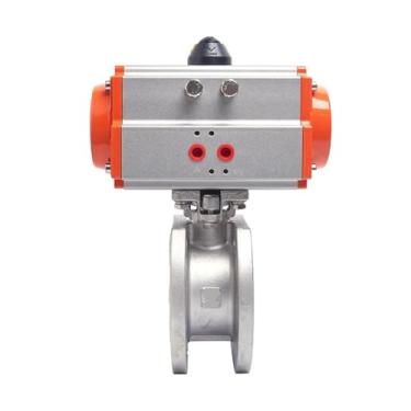 Imagem de Válvula esférica pneumática tipo wafer de aço inoxidável 304 de 1-1/5.1 cm cilindro de ação dupla flange fina válvula de esfera pneumática