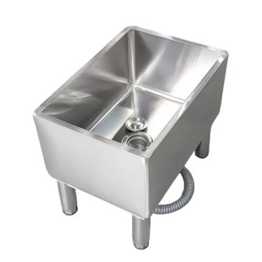Imagem de CFMAIF Lavatório de pia de esfregão comercial, bacia de aço inoxidável multifuncional, estação de lavagem de restaurante de cozinha, porão/pia de garagem (120 cm/47,2 pol.)