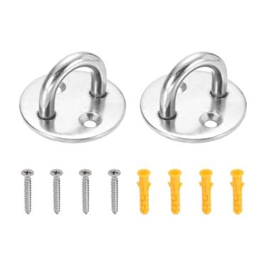 Imagem de PATIKIL M6 Ganchos de teto de aço inoxidável, placa de olho, 2 peças de ganchos circulares pesados de ferragens marítimas com parafusos para redes, cadeiras suspensas, balanços, prata