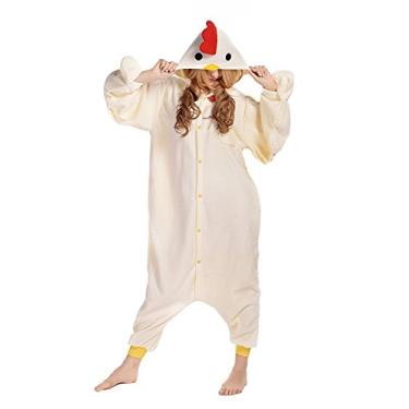 Imagem de CANASOUR Pijama de Halloween para adultos, galinha branca, anime, unissex, cosplay, peça única, anime, cosplay, fantasia de festa de Natal, Frango, Small