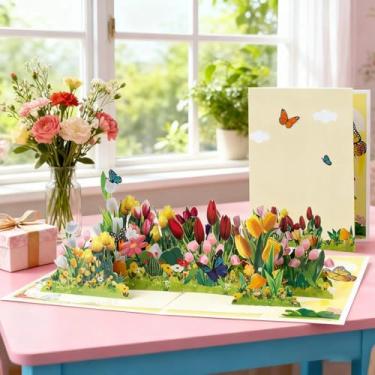 Imagem de 1 pç cartões comemorativos de buquê de papel, cartões de caderno em branco e envelopes presentes ideais para o amor, feriados, aniversários, aniversários de casamento, momentos especiais, novas casas