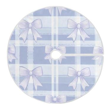 Imagem de ATTX Saia xadrez para árvore de Natal Blue Bows, 90 cm, decoração festiva para festas de Natal e Ano Novo #729