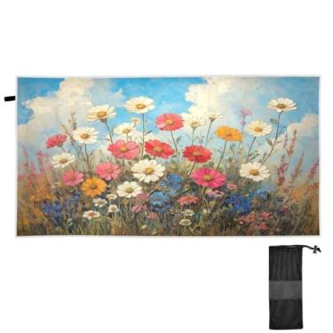 Imagem de ATTX Toalha de praia com pintura a óleo de flores silvestres 79 x 188 cm - Cobertor de microfibra leve de secagem rápida e resistente à areia para piscina, ioga, academia e viagens | Esportes de banho