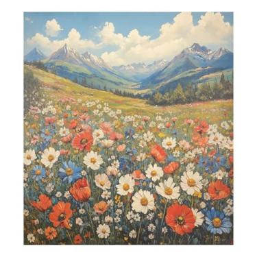 Imagem de Blueangle Pintura a óleo vintage flores silvestres capa ímã máquina de lavar louça, decoração frontal da capa da máquina de lavar louça, adesivos de eletrodomésticos, 58 cm C x 66 cm adesivo magnético