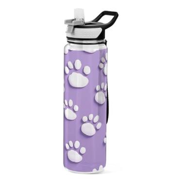 Imagem de ATTX Garrafa de água fofa com estampa de pata, 946 ml, à prova de vazamento e livre de BPA, garrafas de água reutilizáveis de plástico Tritan para viagens, academia, corrida #80