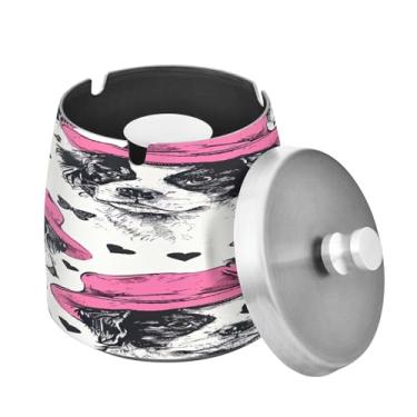 Imagem de Blueangle Pink Hats Cinzeiro para cães com tampa para cigarros, à prova de vento/chuva, aço inoxidável, sem fumaça, inodoro, cinzeiro para uso interno ou externo (219)