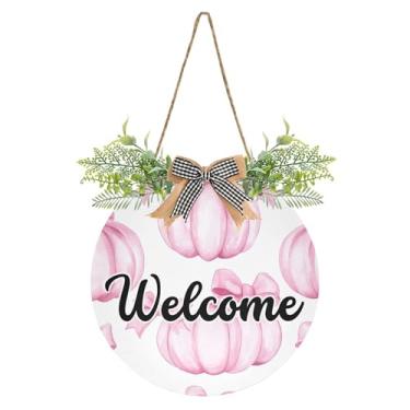 Imagem de SEHANY Guirlandas de outono para decoração de porta da frente, letreiro de boas-vindas de abóboras de madeira rústica para pendurar no dia de Ação de Graças para decoração de festas ao ar livre