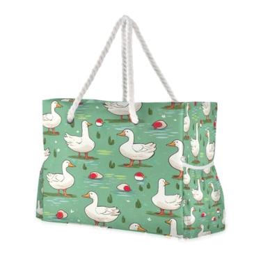 Imagem de ATTX Sacos de praia femininos de desenho animado - Bolsas de praia grandes com zíper, impermeável, à prova de areia, bolsa para piscina grande #552