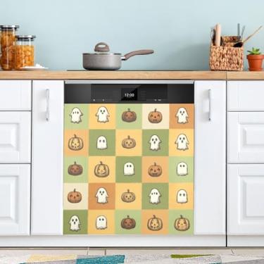 Imagem de ATTX Linda capa de ímã de lava-louças Fantasmas de abóboras, 58,4 cm C x 66 cm A, decoração da capa da máquina de lavar louça, decalques de armário doméstico adesivos de eletrodomésticos #172