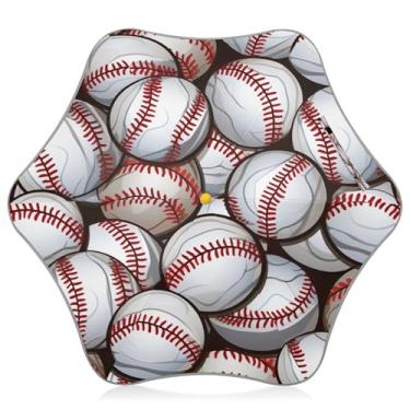 Imagem de Blueangle Guarda-chuva infantil com padrão de bolas de beisebol para idades de 3 a 8 anos - guarda-chuva dobrável à prova de vento UV50+ com tiras refletivas de segurança (382)