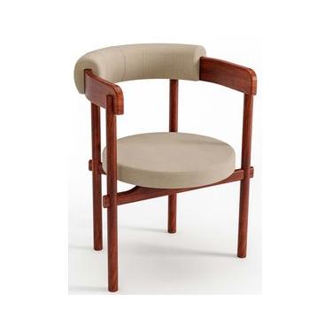 Imagem de Cadeira De Madeira Cavalet Com Assento e Encosto Estofado 62 x 79 x 57 cm (L x A x P) - Cor Castanho Tecido Linho 44B