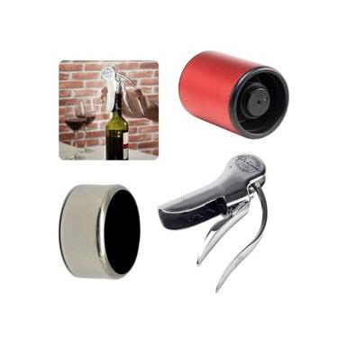 Imagem de Kit Vinho Saca-Rolhas Tampa à Vácuo e Anel Corta Gotas Prana