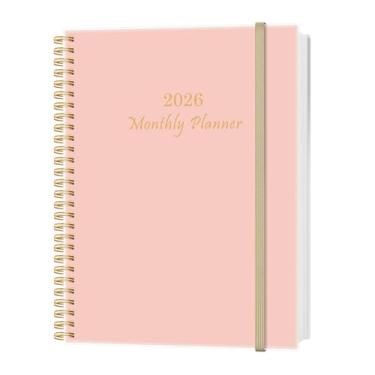 Imagem de Agenda mensal 2025-2026 – Calendário mensal de julho de 2025 a dezembro de 2026, agenda de 18 meses com encadernação em espiral, bolso interno, fecho elástico, 21,6 cm x 28 cm, rosa