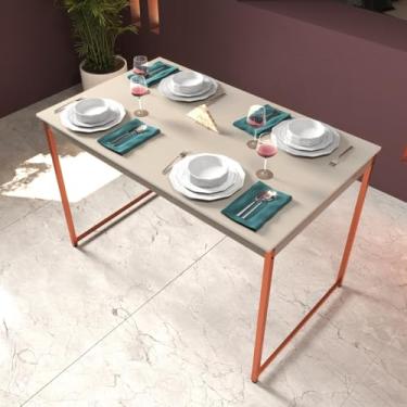 Imagem de Mesa de jantar de estilo industrial para quatro pessoas, adequada para uso na cozinha, 105 x 45 cm, tampo de madeira, pés de metal. (Off White com Cobre)