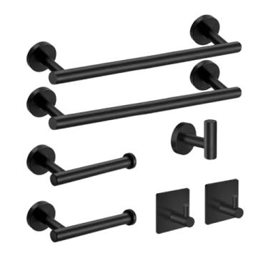 Imagem de 7 Peças Kit Banheiro Acessórios, Kit Banheiro Inox, Conjunto Toalheiros de Parede, Gancho Multifuncional, Porta Papel Higiênico, para Quarto e Cozinha(Preto)