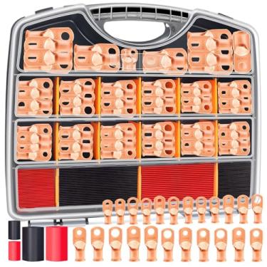 Imagem de Taiss Terminais de cabo de bateria de calibre 230 peças AWG 8 6 4 2 1 1/0 2/0 terminais de cabo de bateria, conectores de terminal de bateria resistente, terminais de cobre sortidos com termorretrátil
