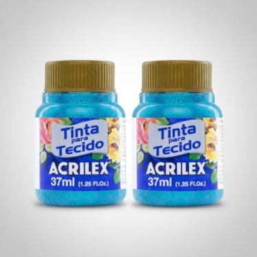 Imagem de Kit 2 Tintas para Tecido Glitter Acrilex 37ml Azul Turquesa 211 | Brilho Intenso, Fixação a Frio, Alta Resistência e Durabilidade para Artesanato e Customização