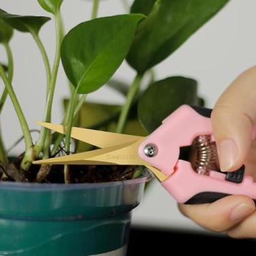 Imagem de 3 tesouras de poda, tesouras de corte de jardim, tesouras de poda manual de jardinagem, tesouras de poda de bonsai de precisão revestidas de titânio, cortadores de flores convenientes e eficientes