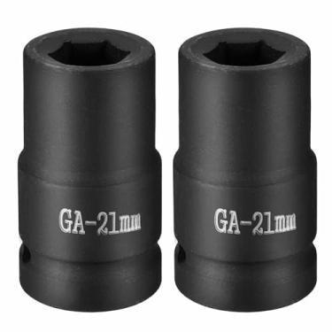 Imagem de HARFINGTON 2 soquetes de impacto de 6 pontos 2,5 cm soquete métrico de 21 mm CR-V soquete sextavado de eixo de aço para reparo de porcas de eixo de máquina, preto