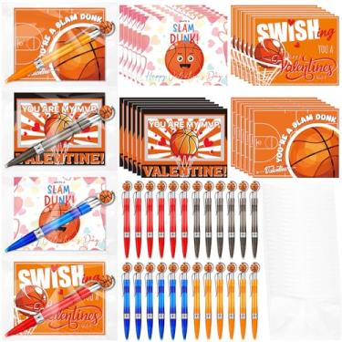 Imagem de Tinlade 24 Set Valentine's Day Basketball Pens with Gift Card Novelty Basketballs Party Favors for Kid Valentine's Day Classroom Exchange Gift for School Sports Office Supplies
