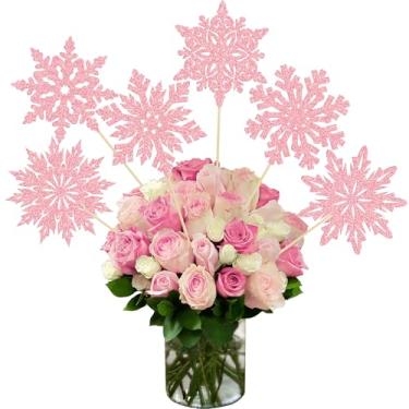 Imagem de Ephlyn 12Pcs Snowflake Centerpiece Sticks Frozen Snowflake Table Flower Centerpieces Christmas Floral Decorations for Winter Wonderland Baby Shower Frozen Birthday Party Supplies Pink
