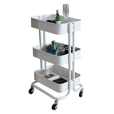 Imagem de LMJYU Carrinho de servir para salão de beleza, carrinho de rodinhas com rodízios, carrinho de cabelo de tatuagem de 3 camadas, carrinho utilitário portátil para ferramentas de spa, branco cremoso