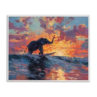 Imagem de Stupell Industries Arte giclée emoldurada branca de elefante do pôr do sol, surfe, design de Ziwei Li, 40 x 50 cm