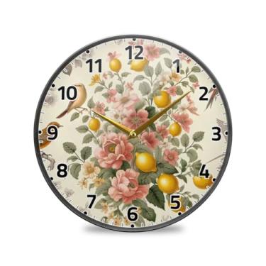 Imagem de WELLDAY Relógio de parede sem tique-taque 30,5 cm – floral com pássaros, relógio redondo silencioso de quartzo operado por bateria para casa/escritório/cozinha/sala de aula