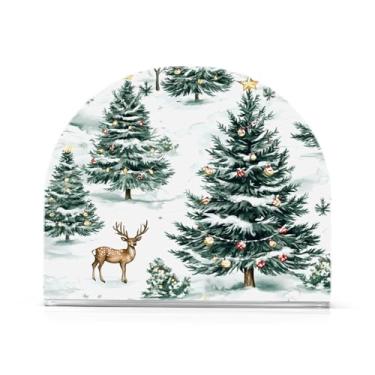 Imagem de Qilmy Lindo porta-guardanapos de árvore de Natal para mesas, porta-guardanapos de papel de placa acrílica elegante, dispensador de papel de seda independente moderno para jantar, sala de estar