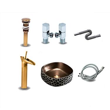 Imagem de YYBOES Pias de banheiro 40 x 14 cm pia de banheiro pia de vaso de cerâmica, conjunto de ralo de pia de vaso acima do balcão para pia de vaso sanitário