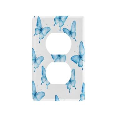 Imagem de Wassud Delicadas borboletas azuis interruptor de luz placa decorativa para tomada de tomada placa de parede para tomadas elétricas duplex