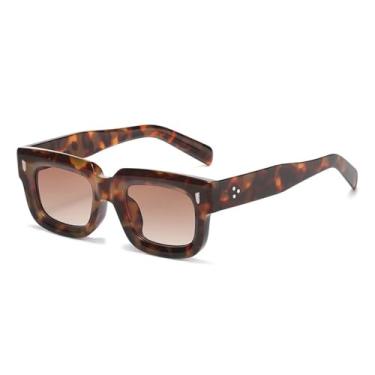 Imagem de Óculos de Sol Masculinos Pequenos com Lentes Transparentes e Proteção UV400, Rebites e Design Punk Feminino com Lentes Degradê para Esportes ao Ar Livre, Corrida e Ciclismo, Estampa de Leopardo e Degr