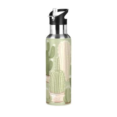 Imagem de Wassud Garrafa de água Catus de aço inoxidável esportiva com canudo garrafas de água isoladas copo portátil de viagem 947 ml