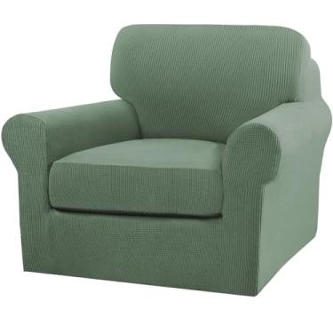 Imagem de Turquoize 2 capas de poltrona para poltrona de sala de estar, capa de sofá com capas de almofada individuais com tecido jacquard (cadeira, Loden Frost)