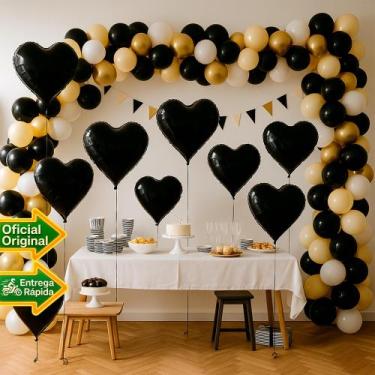 Imagem de Balão Metalizado festa Coração Preto decoração eventos 45CM - ponto da