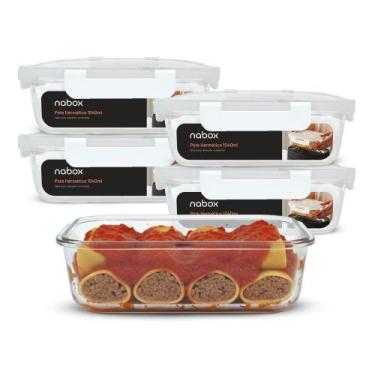 Imagem de 5 Potes Herméticos Vidro Travas Premium 180º Marmitas 1040ml - U4HOME,