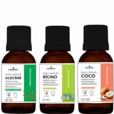 Imagem de Kit Óleos Capilares Naturais, Rícino, Coco e Alecrim, 60ml cada, Fortalecimento e Hidratação Profunda