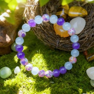 Imagem de Pulseiras elásticas femininas com contas feitas à mão ametista água-marinha para frustração calmante equilíbrio emocional joia, One Size, Pedra, Sem Pedra Preciosa