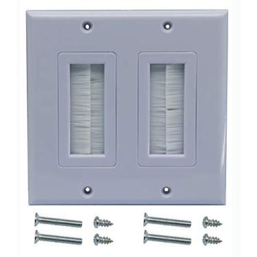 Imagem de ZdyCGTime Placa de parede de 2 gangues para placa de cabo de cabeamento, gestão interna, RJ45, cabo de áudio USB, cabo de vídeo de passagem, estilo escova, placa de cabo de baixa tensão na parede, 2Gang, 1Pack