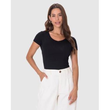 Imagem de Blusa Básica Feminina Decote V Em Viscose Stretch - Malwee, Preto, P