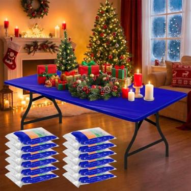 Imagem de Boao 12 peças de toalhas de mesa de plástico descartáveis para festas de piquenique com capa de mesa elástica retangular à prova d'água para ambientes internos, externos, piquenique (1,8 m, 182 x 76