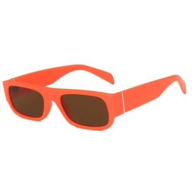 Imagem de Óculos de Sol Vintage Femininos Retangulares Pretos Estilo Retrô UV400 (Laranja-Marrom Fosco)
