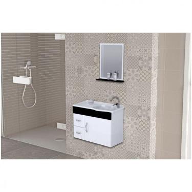 Imagem de Kit Banheiro Rorato Siena Armário Suspenso Com Pia E Espelho Branco Com Preto