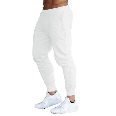 Imagem de CALÇA MOLETOM MASCULINA PLUS SIZE JOGGER SLIM FIT BÁSICA LISA M9P-BRANCO-G4-Masculino