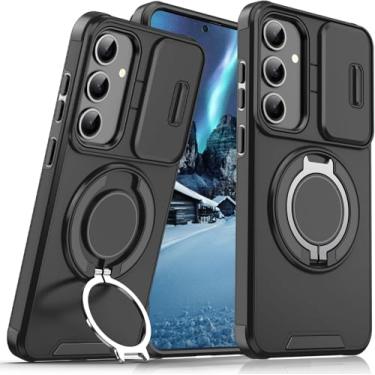 Imagem de Ethanhulle Capa para Samsung Galaxy S26 com anel magnético com suporte para câmera, capa resistente à prova de choque militar resistente para Samsung S26 5G capa de telefone (preta)