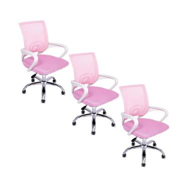 Imagem de Kit 3 Cadeiras de Escritório Begonia Ergonômico Rosa